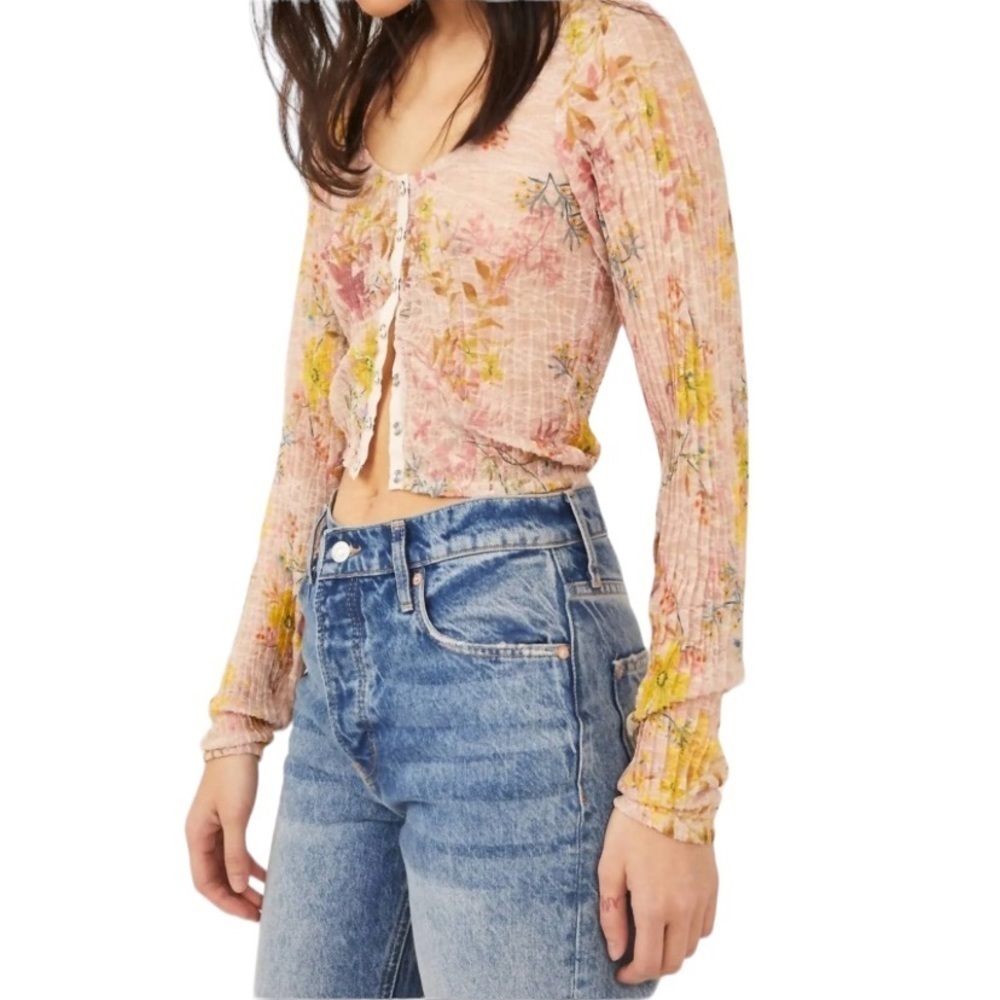 Free People Floral Button-Up Blouse - Pink and Yellow